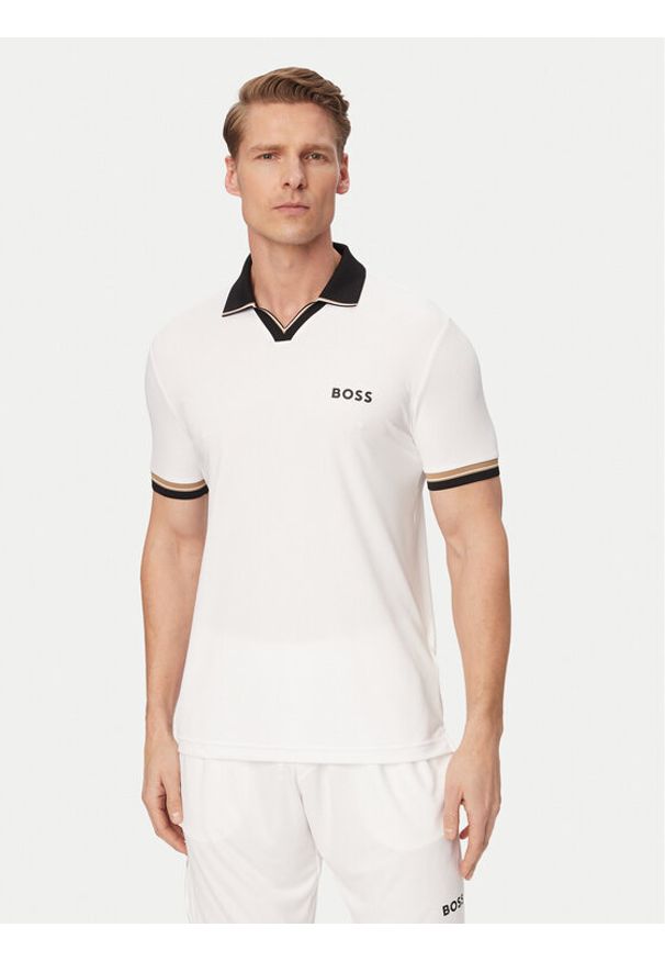 BOSS Polo Serve 2 50559200 Biały Slim Fit. Typ kołnierza: polo. Kolor: biały. Materiał: syntetyk