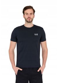 EA7 Emporio Armani - EA7 Granatowy t-shirt męski z małym logo, Rozmiar L. Kolor: niebieski #5