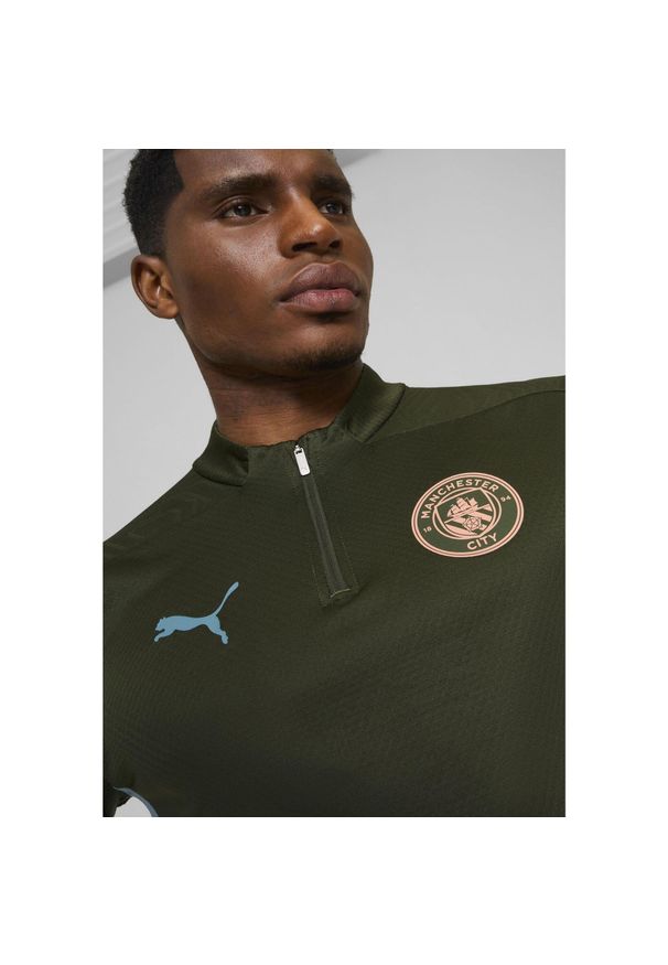 Puma - Męska bluza treningowa Manchester City z zamkiem 1/4 PUMA Myrtle Bold Blue Green. Kolor: wielokolorowy, niebieski, zielony