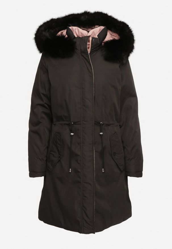 Born2be - Czarno-Różowa Dwustronna Kurtka Parka z Odpinanym Kapturem i Kołnierzem Liocea. Okazja: na co dzień. Kolor: czarny. Materiał: jeans. Wzór: aplikacja. Styl: elegancki, casual