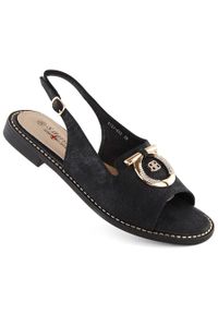 Sandały damskie komfortowe z ozdobą czarne S.Barski 053. Kolor: czarny. Wzór: aplikacja
