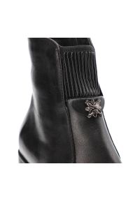 Czarne Eleganckie Botki Simen Na Obcasie. Kolor: czarny. Materiał: syntetyk, futro, materiał, skóra. Szerokość cholewki: normalna. Obcas: na obcasie. Styl: elegancki. Wysokość obcasa: średni #4