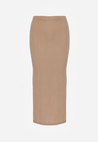 Renee - Ciemnobeżowa Teksturowana Spódnica Ołówkowa z Rozcięciem z Boku Piremilia. Okazja: na co dzień, na spacer. Kolor: beżowy. Materiał: tkanina. Styl: elegancki, casual #6