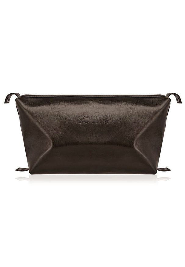 Solier - Elegancka skórzana kosmetyczka męska SOLIER c.brązowa. Kolor: brązowy. Materiał: skóra. Wzór: gładki