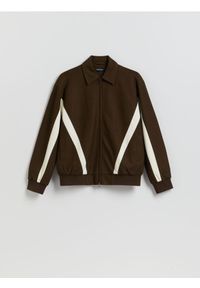Reserved - Kurtka z kołnierzem - ciemnobrązowy. Kolor: brązowy. Materiał: dzianina #1