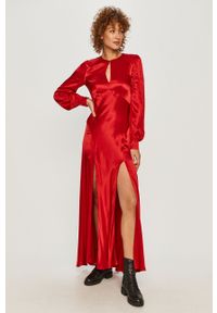 TwinSet - Twinset - Sukienka. Kolor: czerwony. Materiał: tkanina. Długość rękawa: długi rękaw. Wzór: gładki. Typ sukienki: rozkloszowane #3