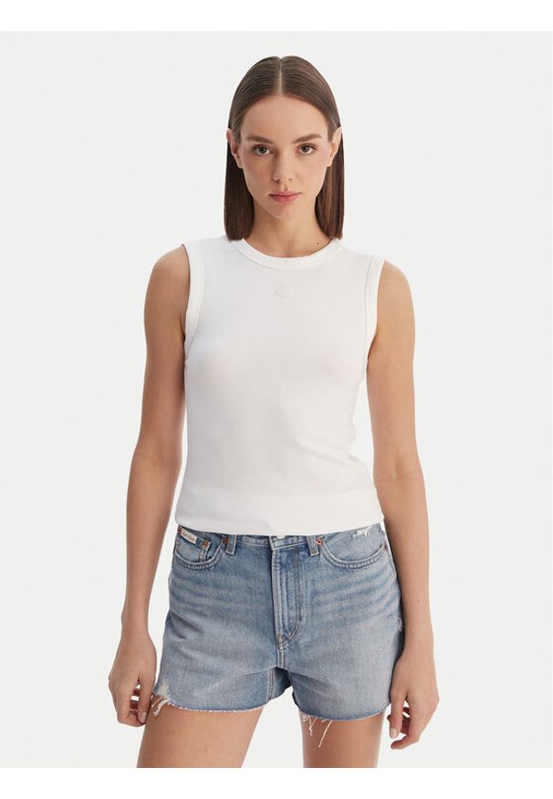 Calvin Klein Jeans Top LV047B265G Biały Slim Fit. Kolor: biały. Materiał: bawełna