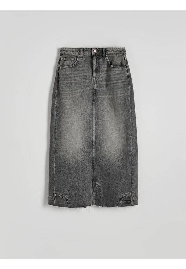 Reserved - Jeansowa spódnica midi - szary. Kolor: szary. Materiał: jeans