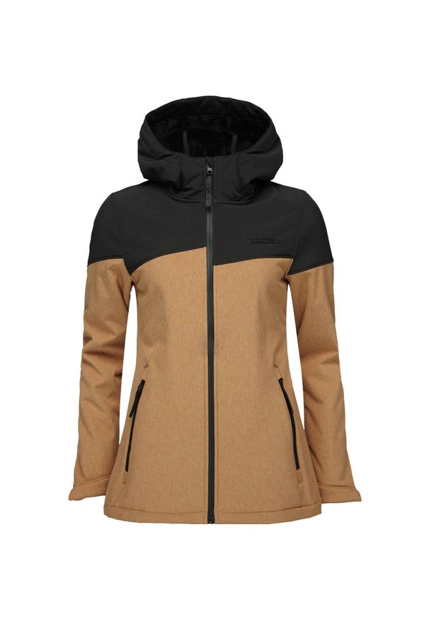 GLOMEX - Damska kurtka softshell Loap Ludysa brązowa 2XL - wodoodporna 5000 mm. Kolor: czarny, brązowy, wielokolorowy. Materiał: softshell. Sezon: jesień. Sport: turystyka piesza