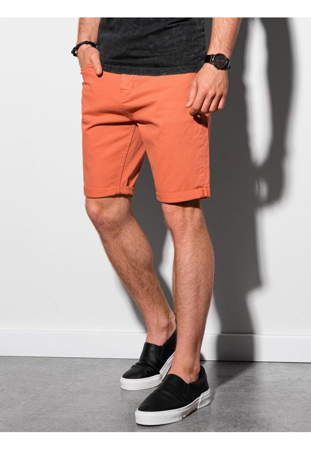 Ombre Clothing - Krótkie spodenki męskie casual W303 - ceglaste - XXL. Okazja: na co dzień. Kolor: czerwony. Materiał: elastan, tkanina, bawełna. Długość: krótkie. Sezon: lato. Styl: casual