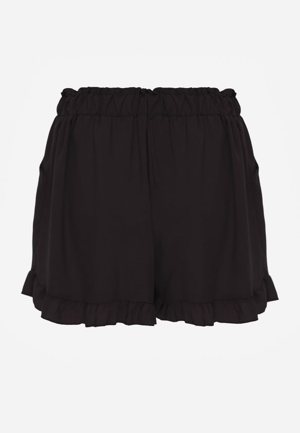 Renee - Czarne Szorty Agathima. Okazja: na co dzień. Kolor: czarny. Materiał: wiskoza. Długość: krótkie. Wzór: aplikacja, nadruk, gładki. Styl: casual