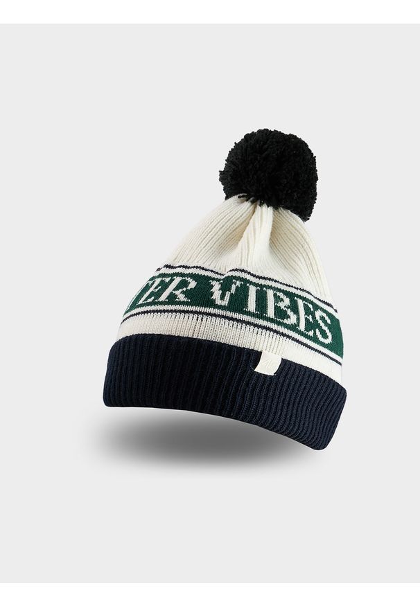 4f - 4F Czapka zimowa z pomponem chłopięca - granatowa Uniwersalny. Kolor: niebieski. Materiał: wełna. Sezon: zima. Styl: casual, sportowy