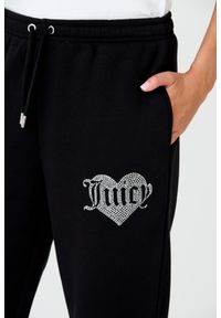 Juicy Couture - JUICY COUTURE Czarne spodnie Heart Diamante. Kolor: czarny. Materiał: bawełna. Wzór: aplikacja #7