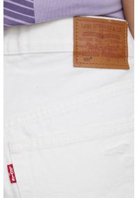 Levi's® - Levi's szorty jeansowe damskie kolor biały gładkie high waist. Okazja: na spotkanie biznesowe. Stan: podwyższony. Kolor: biały. Materiał: jeans. Wzór: gładki. Styl: biznesowy