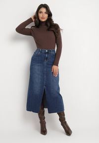 Born2be - Granatowa Jeansowa Spódnica Maxi z Wysokim Stanem Nicyela. Stan: podwyższony. Kolor: niebieski. Materiał: jeans #3