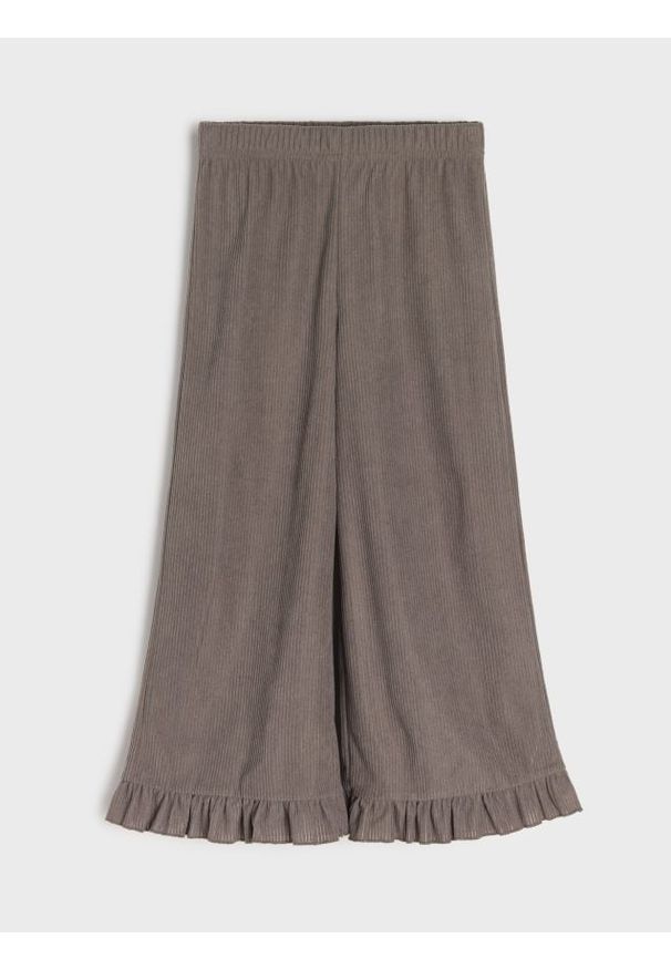 Sinsay - Prążkowane spodnie wide leg - szary. Kolor: szary. Materiał: prążkowany