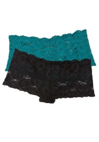 Figi "panty" z koronki (2 pary) bonprix czarno-kobaltowo-turkusowy. Kolor: czarny. Materiał: koronka. Wzór: koronka #1
