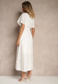 Renee - Biała Rozkloszowana Sukienka z Bawełny w Stylu Boho z Ozdobnym Haftem Sersena. Okazja: na co dzień. Typ kołnierza: dekolt w kształcie V. Kolor: biały. Materiał: bawełna. Długość rękawa: krótki rękaw. Wzór: haft. Styl: boho #5
