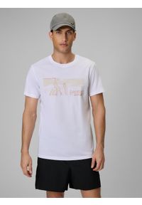 4f - 4F T-shirt reagular z nadrukiem męski - biały M. Okazja: na co dzień. Kolor: biały. Materiał: materiał, bawełna, dzianina. Wzór: nadruk. Styl: sportowy, klasyczny, casual #1