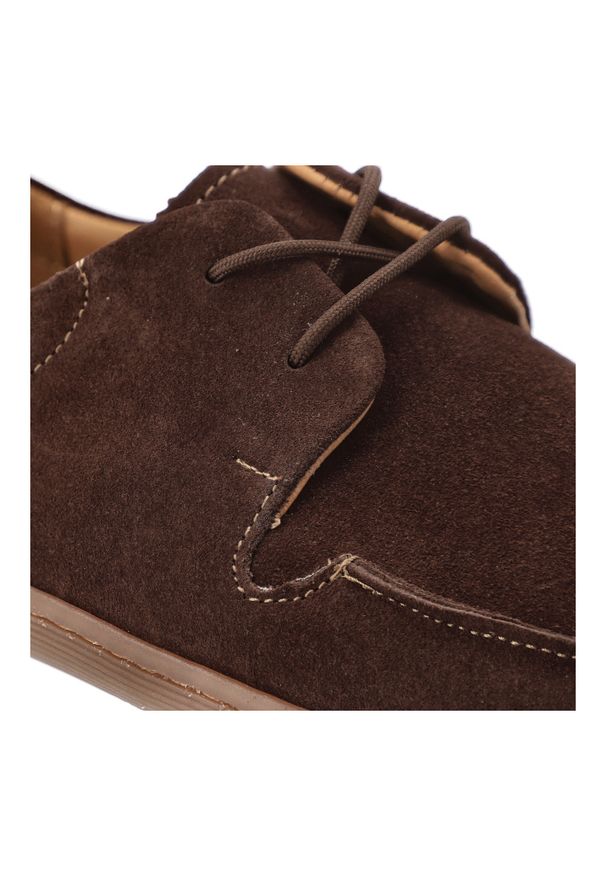 Półbuty damskie barefoot Armodo, na płaskiej podeszwie sznurowane skórzane welurowe, czekolada, 327. Okazja: na co dzień. Kolor: brązowy. Materiał: welur, skóra. Obcas: na płaskiej podeszwie. Styl: casual