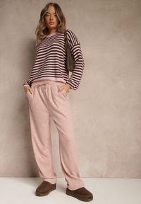 Renee - Różowe Spodnie High Waist z Gumką i Troczkami w Pasie Rallena. Okazja: na co dzień. Stan: podwyższony. Kolor: różowy. Styl: casual