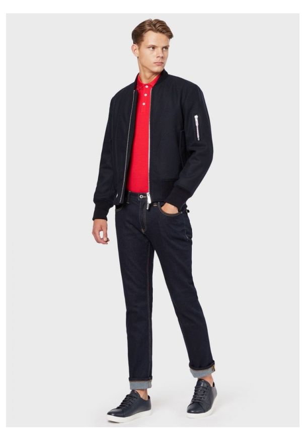 Emporio Armani - EMPORIO ARMANI Męska, czerwona, koszulka polo, Rozmiar S. Typ kołnierza: polo. Kolor: czerwony. Materiał: dzianina, bawełna, elastan. Wzór: nadruk