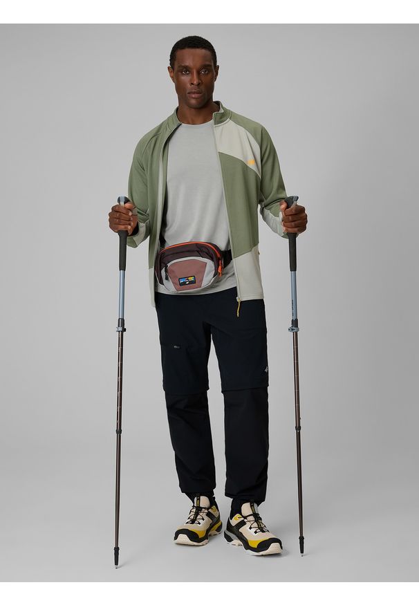 4f - 4F Bluza trekkingowa regular bez kaptura męska - khaki L. Typ kołnierza: bez kaptura. Kolor: oliwkowy, brązowy, wielokolorowy. Materiał: materiał. Długość: długie