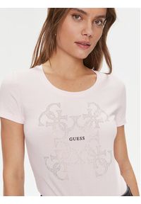 Guess T-Shirt W4RI35 J1314 Różowy Slim Fit. Kolor: różowy. Materiał: bawełna