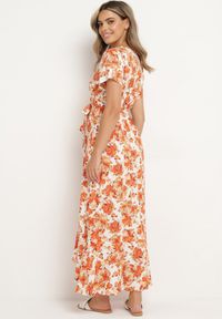 Born2be - Pomarańczowa Wiskozowa Sukienka o Rozkloszowanym Kroju z Gumką w Talii i Materiałowym Paskiem Vikletta. Kolor: pomarańczowy. Materiał: materiał, wiskoza. Długość rękawa: krótki rękaw. Typ sukienki: rozkloszowane. Styl: elegancki #7