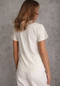 Renee - Jasnobeżowy T-shirt Basic z Okrągłym Dekoltem Dolea. Okazja: na co dzień. Kolor: beżowy. Materiał: jeans. Długość: krótkie. Wzór: gładki. Styl: casual #6