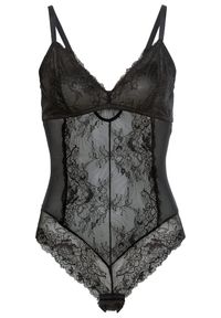 bonprix - Body bez fiszbinów. Kolor: czarny. Materiał: materiał, koronka. Wzór: koronka #1