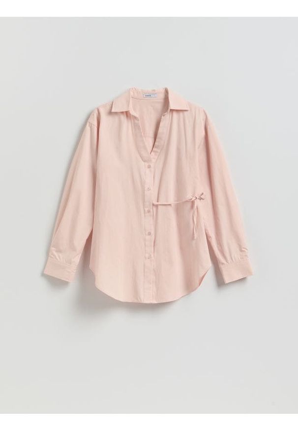 Reserved - Bawełniana koszula z wiązaniem - brzoskwiniowy. Kolor: pomarańczowy. Materiał: bawełna