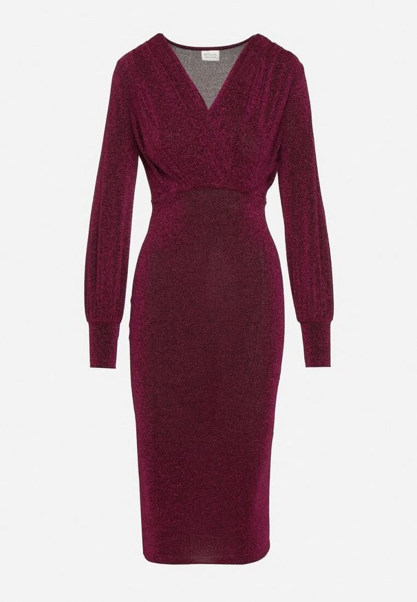 Born2be - Jasnofioletowa Dopasowana Sukienka z Kopertowym Dekoltem i Bufiastymi Rękawami Ulonissa. Okazja: na imprezę. Typ kołnierza: dekolt w kształcie V. Kolor: fioletowy. Typ sukienki: kopertowe. Styl: klasyczny