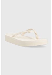 TOMMY HILFIGER - Tommy Hilfiger japonki TH MONOGRAM FLAT SANDAL damskie kolor biały na platformie FW0FW06964. Kolor: beżowy. Materiał: materiał. Wzór: gładki. Obcas: na platformie #3