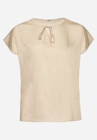 Born2be - Ciemnobeżowa Bluzka z Wiskozą Wiązana przy Dekolcie Dovarelle. Okazja: na co dzień. Kolekcja: plus size. Kolor: beżowy. Materiał: wiskoza. Długość rękawa: krótki rękaw. Długość: krótkie. Styl: elegancki, casual