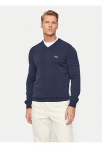 Lacoste Sweter AH1951 Granatowy Regular Fit. Kolor: niebieski. Materiał: bawełna