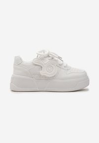 Born2be - Białe Sneakersy na Grubej Podeszwie z Abstrakcyjną Aplikacją Cadisa. Kolor: biały. Wzór: aplikacja #6