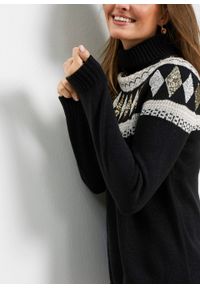 Sweter z dzianiny z wełną, w norweski wzór z cekinami bonprix czarno-kremowy. Kolor: czarny. Materiał: materiał, wełna, akryl. Wzór: aplikacja. Styl: klasyczny #4