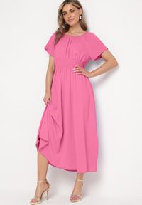 Born2be - Różowa Sukienka z Krótkim Rękawem i Gumką w Pasie Oilleria. Kolor: różowy. Długość rękawa: krótki rękaw #7