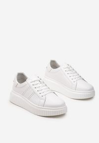 Born2be - Białe Sznurowane Sneakersy na Prążkowanej Podeszwie ze Skóry Naturalnej Raffael. Nosek buta: okrągły. Zapięcie: sznurówki. Kolor: biały. Materiał: prążkowany, skóra #3