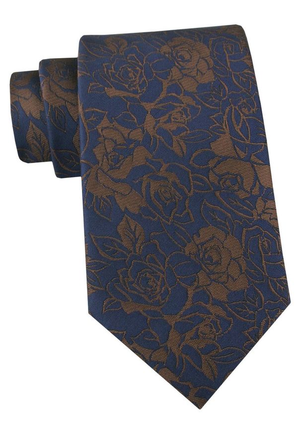 Krawat Męski - Angelo di Monti - Brąz z Niebieskim, Kwiaty. Kolor: niebieski, brązowy, beżowy, wielokolorowy. Materiał: tkanina. Wzór: kwiaty. Styl: elegancki, wizytowy