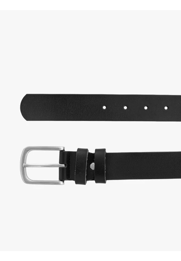 Ryłko - Czarny klasyczny pasek męski skórzany. Kolor: czarny. Materiał: skóra. Styl: klasyczny