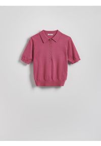 Reserved - Sweter z krótkim rękawem - hibiskus. Materiał: dzianina, wełna. Długość rękawa: krótki rękaw. Długość: krótkie