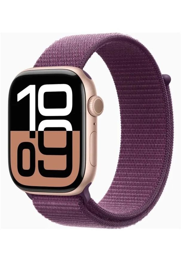 APPLE Watch Series 10 GPS 46mm RoSE, Gold Aluminium CaSE, with Plum Sport Loop. Styl: sportowy