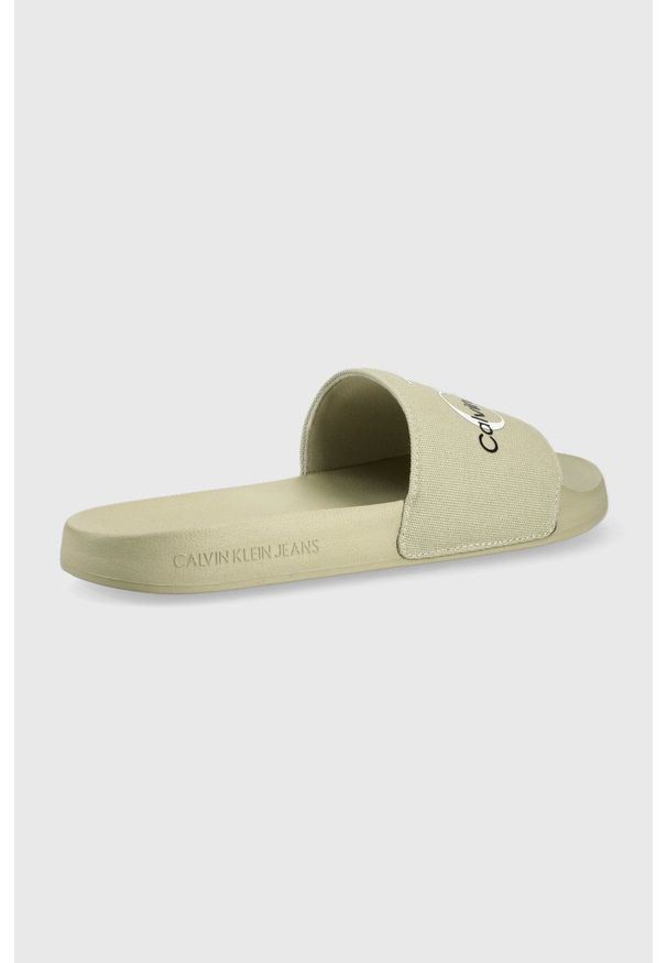 Calvin Klein Jeans klapki Slide Monogram męskie kolor szary. Kolor: szary. Materiał: materiał. Obcas: na obcasie. Wysokość obcasa: niski
