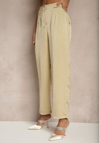 Renee - Ciemnobeżowe Spodnie High Waist o Eleganckim Fasonie z Prostą Nogawką Jenarwena. Okazja: na spotkanie biznesowe. Stan: podwyższony. Kolor: beżowy. Styl: elegancki #4