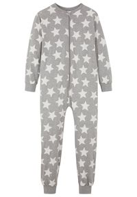 bonprix - Piżama jednoczęściowa z miękkiej bawełny organicznej. Kolor: szary. Materiał: bawełna. Wzór: nadruk #1