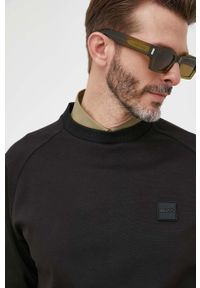 BOSS bluza męska kolor czarny gładka. Kolor: czarny. Materiał: dzianina, prążkowany. Długość rękawa: raglanowy rękaw. Wzór: gładki #3