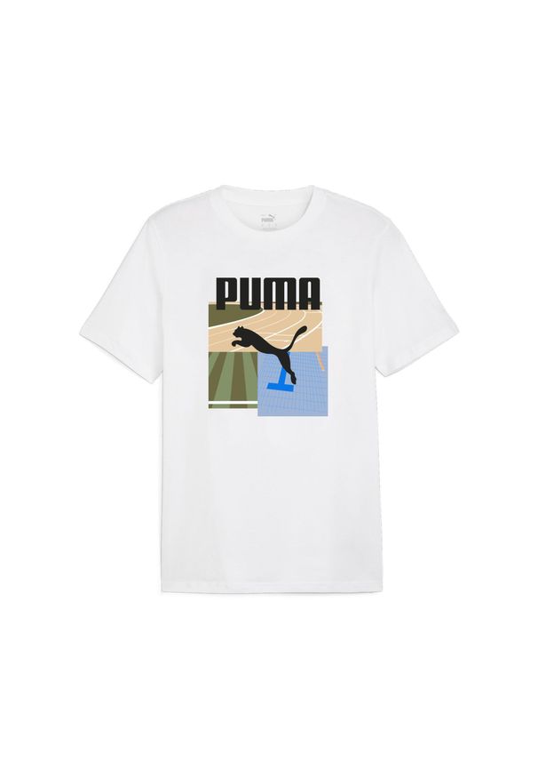 Koszulka sportowa męska Puma Graphics Summer Sports. Kolor: biały. Materiał: bawełna. Długość rękawa: krótki rękaw. Długość: krótkie