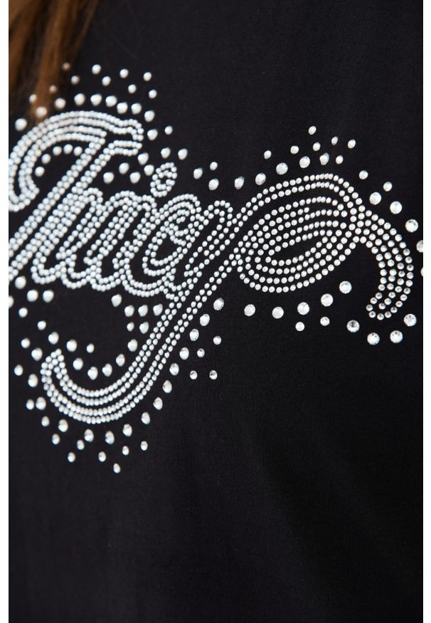 Juicy Couture - JUICY COUTURE Czarny damski t-shirt Boyfriend Scatter Diamante, Rozmiar S. Kolor: czarny